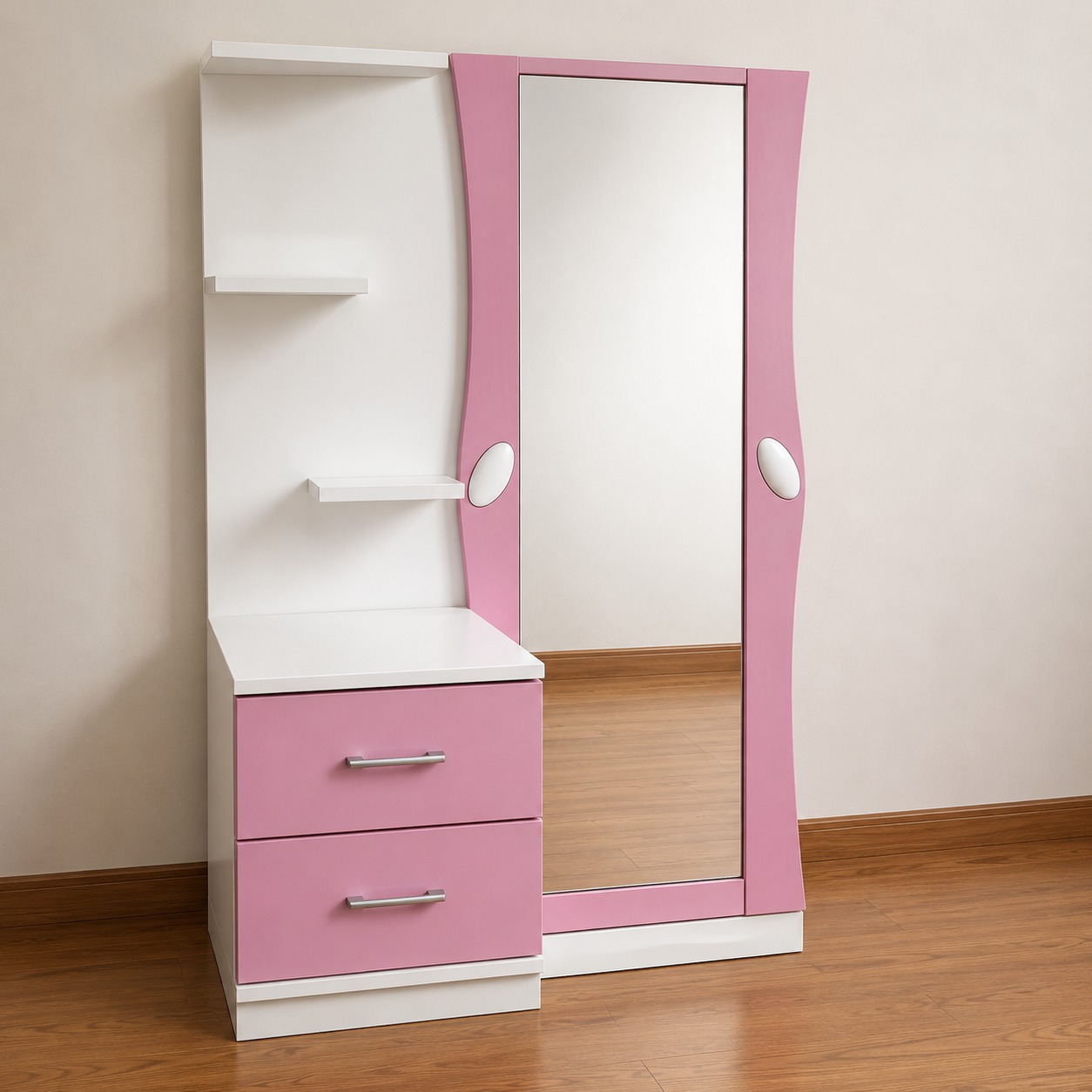 Modern L-Shaped Dressing Table with Full-Length Mirror